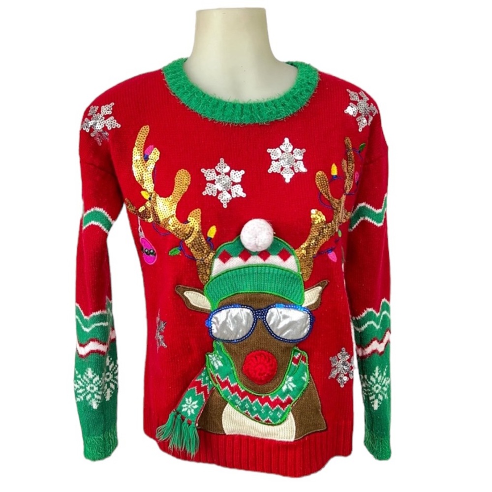 33 DEGREES Sweater Christmas Reindeer Oversized size XS